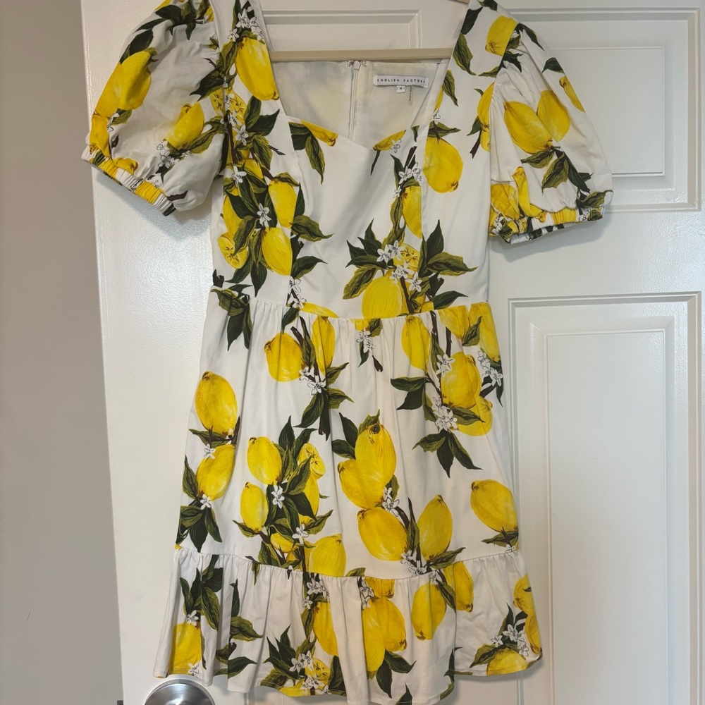 A- English Factory Tuckernuck Lemon Puff Sleeve Ruffle Dress size small - Picture 3 of 6